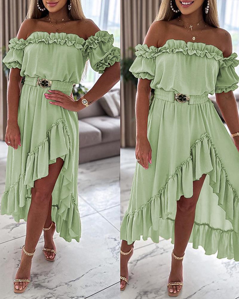 

Ruffle Frill Hem Asymmetrical Maxi Dress, Green