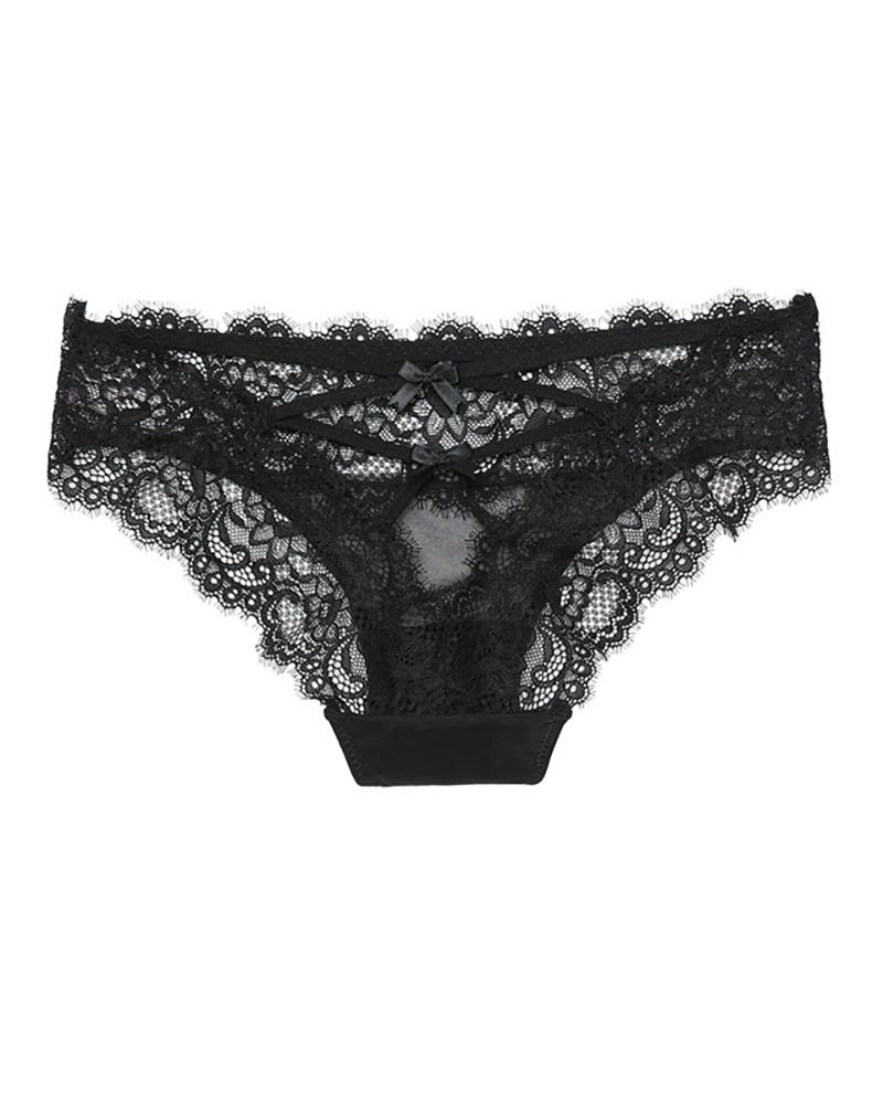 

Eyelash Lace Cutout Lace-up Panty, Black