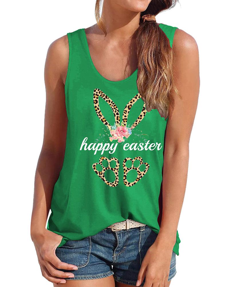 

Happy Easter Bunny Print Graphic Tee Casual Tank Top, Green