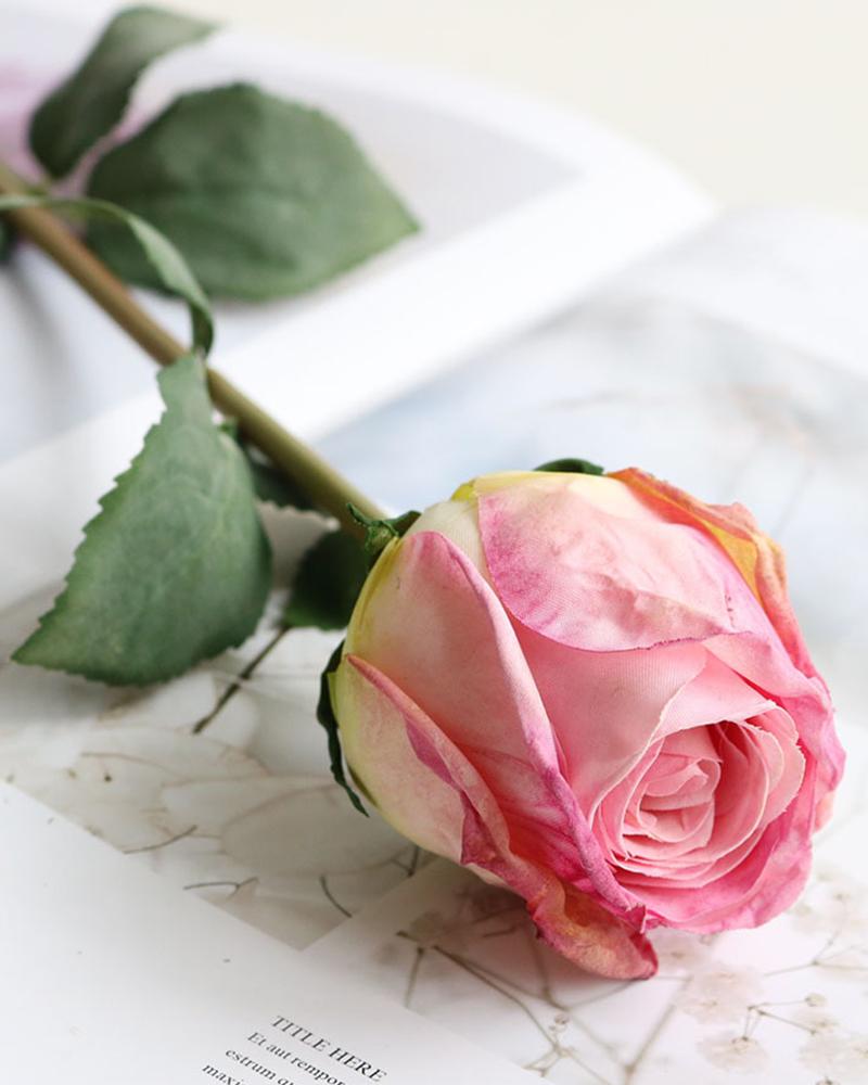 

1pc Burnt Edge Artificial Rose Bouquet Flower Arrangement Wedding Table Centerpiece Decoration, Pink