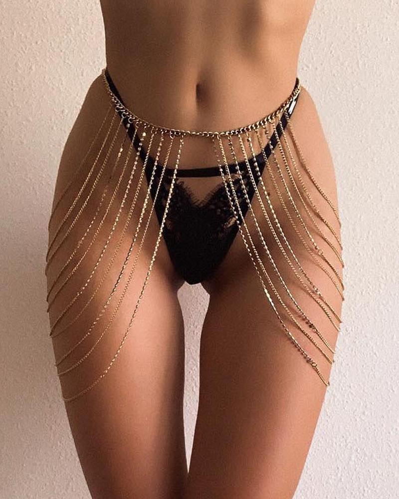

Rhinestone Layered Tassel Waist Chain, Gold