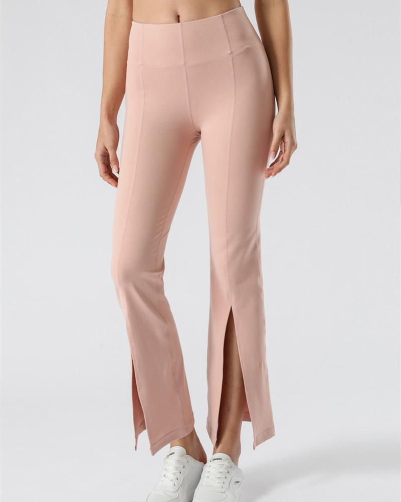

High Waist Slit Front Butt Lifting Bootcut Dance Pants, Pink