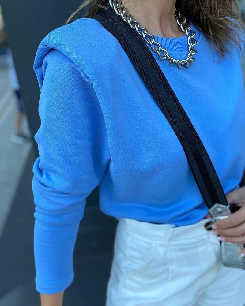 

Padded Shoulder Lined Long Sleeve Sweatshirt, Blue