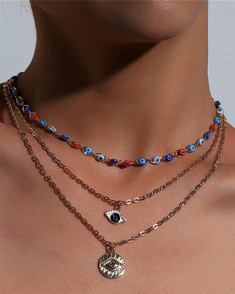 

Evil Eyes Multilayer Pendant Necklaces, Gold