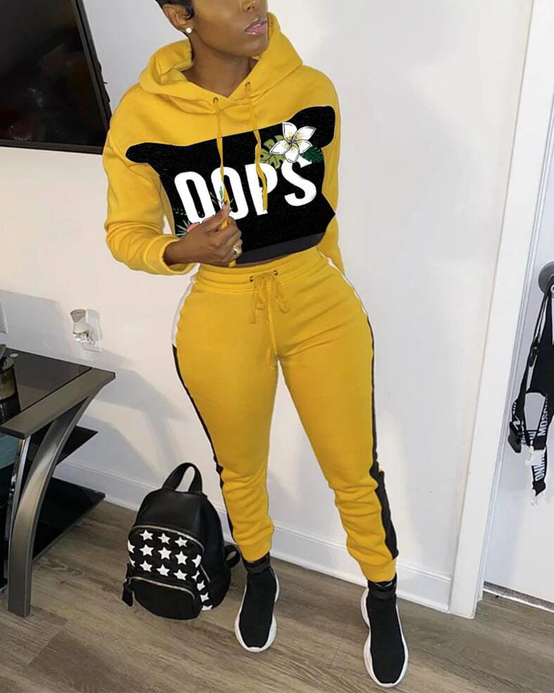 

Color Block Long Sleeve Suit Sets, Yellow