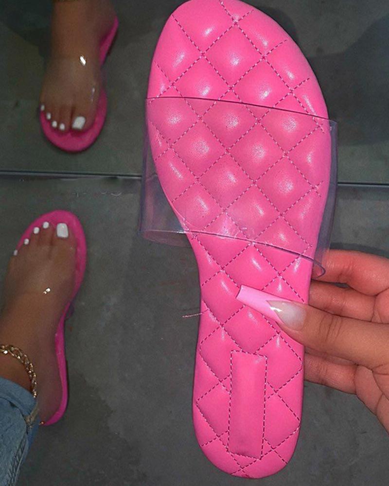 

Quilted Clear Strap Round Toe Slippers, Pink