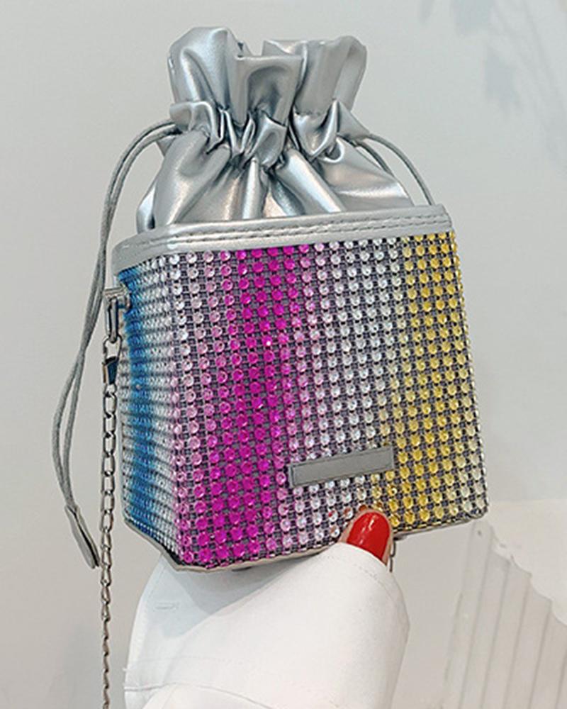

Ombre Allover Rhinestone Drawstring Bucket Bag, Multicolor