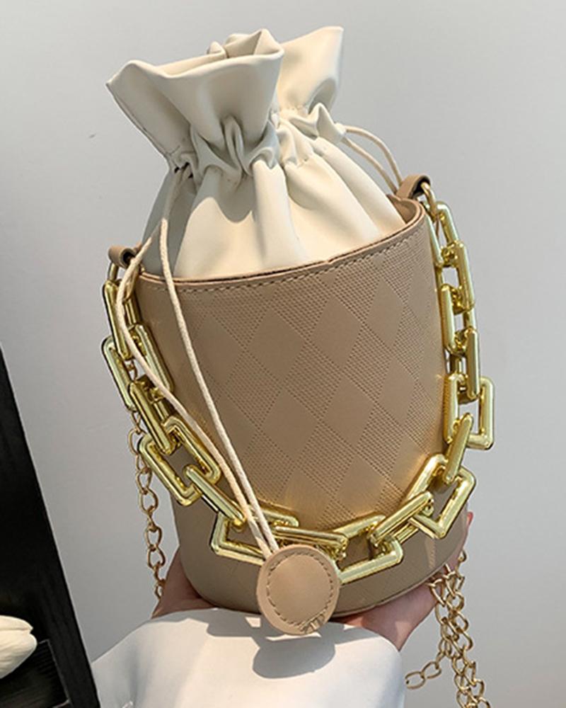 

Drawstring Chain Strap Bucket Bag, Khaki