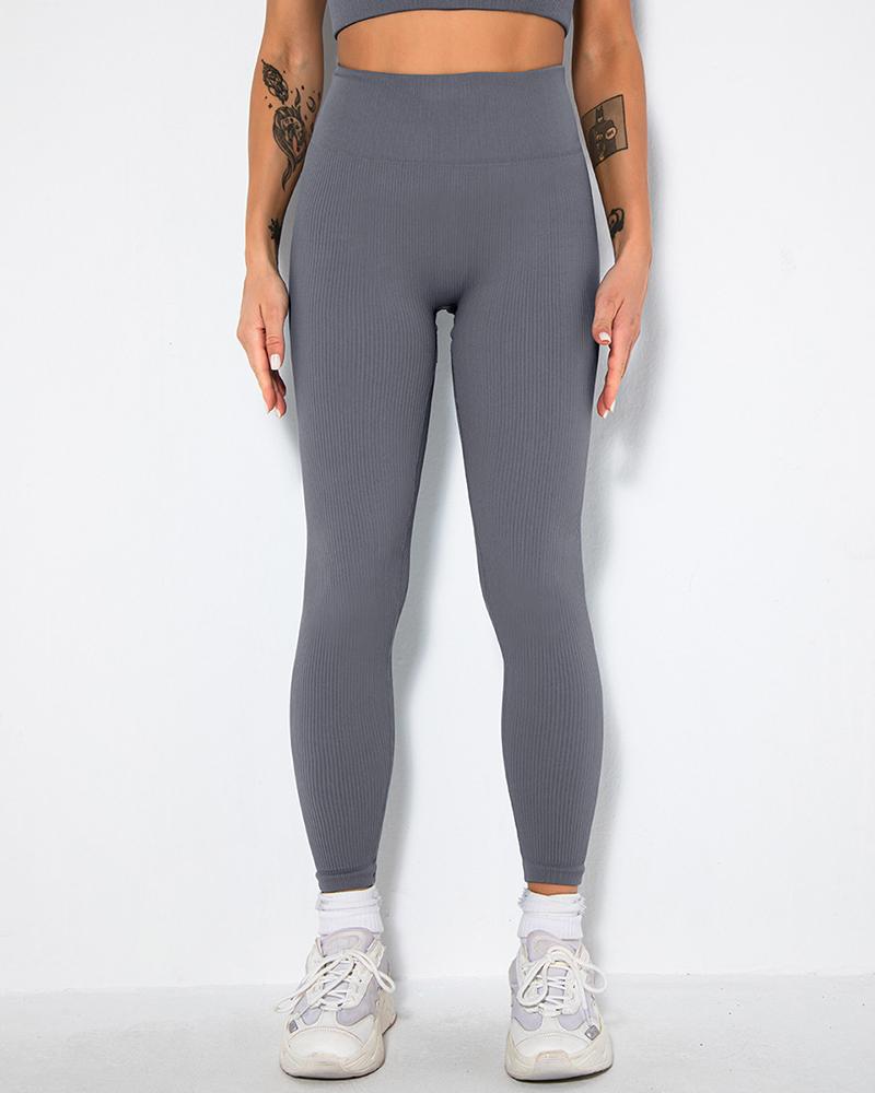 

High Waist Plain Skinny Active Pants, Gray