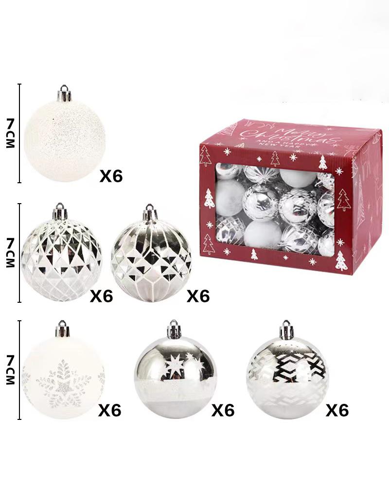 

36pcs Christmas Print Balls 7cm Plastic Decoration For Home Tree Decorations, Silver