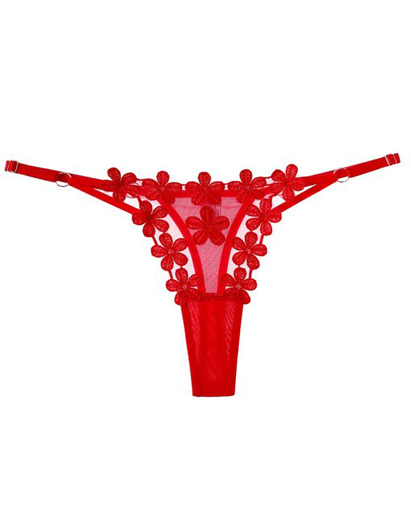 

Guipure Lace Mesh Patch Thong Panty, Red