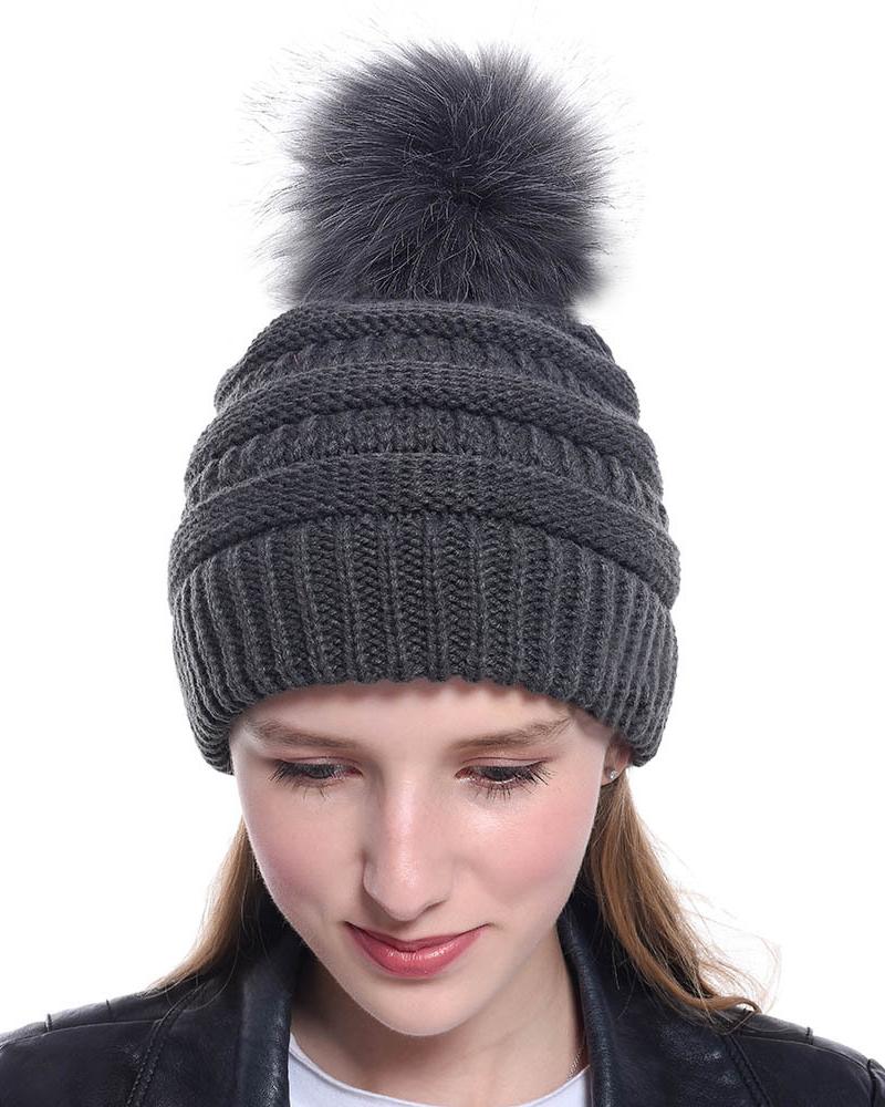 

Winter Thermal Knit Bennie Hat With Pom Pom, Dark grey