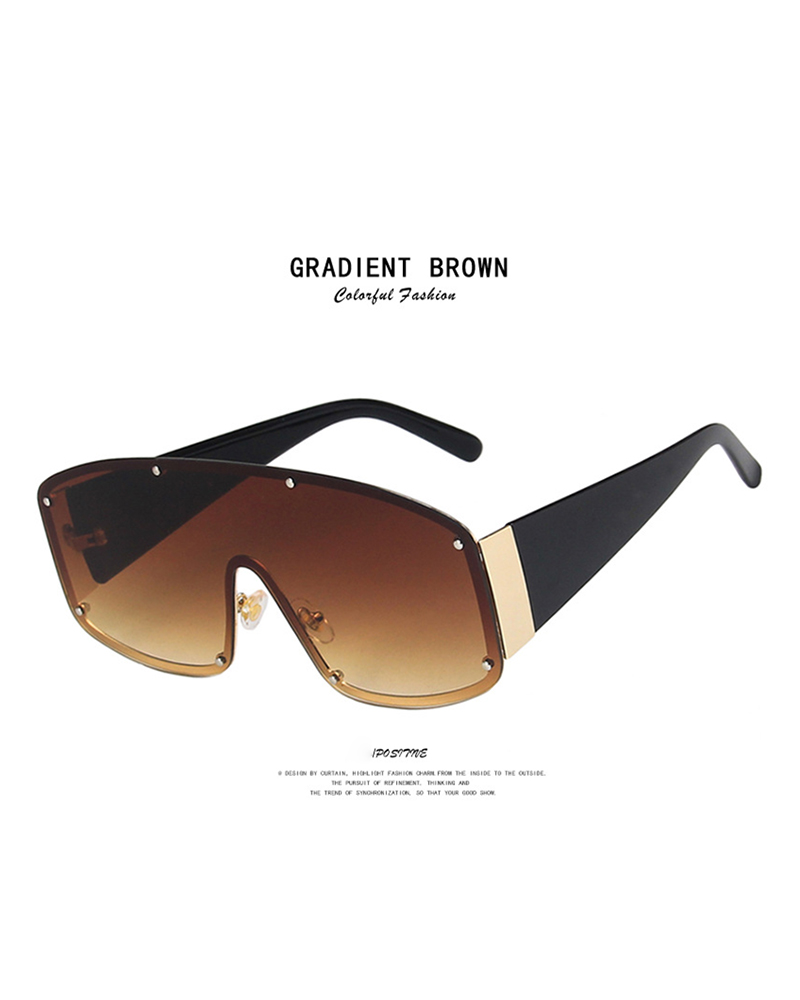

1Pair Ombre Lens Flat Top Shield Sunglasses, Brown