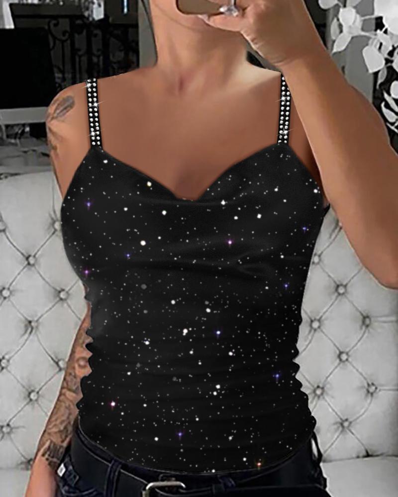 

Rhinestone Glitter Cowl Neck Cami Top, Black