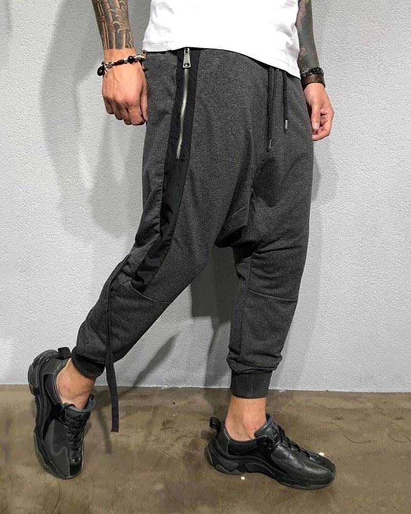 

Solid Drawstring Harem Feet Pants, Gray