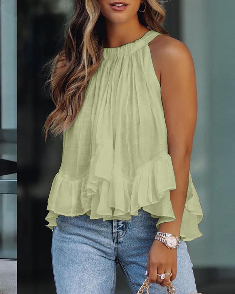 

Halter Ruched Ruffles Sleeveless Casual Top, Light green