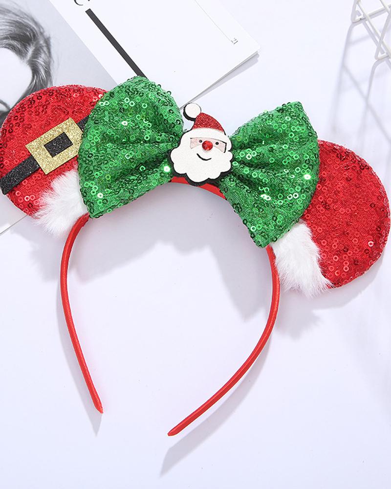

1pc Christmas Contrast Sequin Bowknot Decor Headband, Style4
