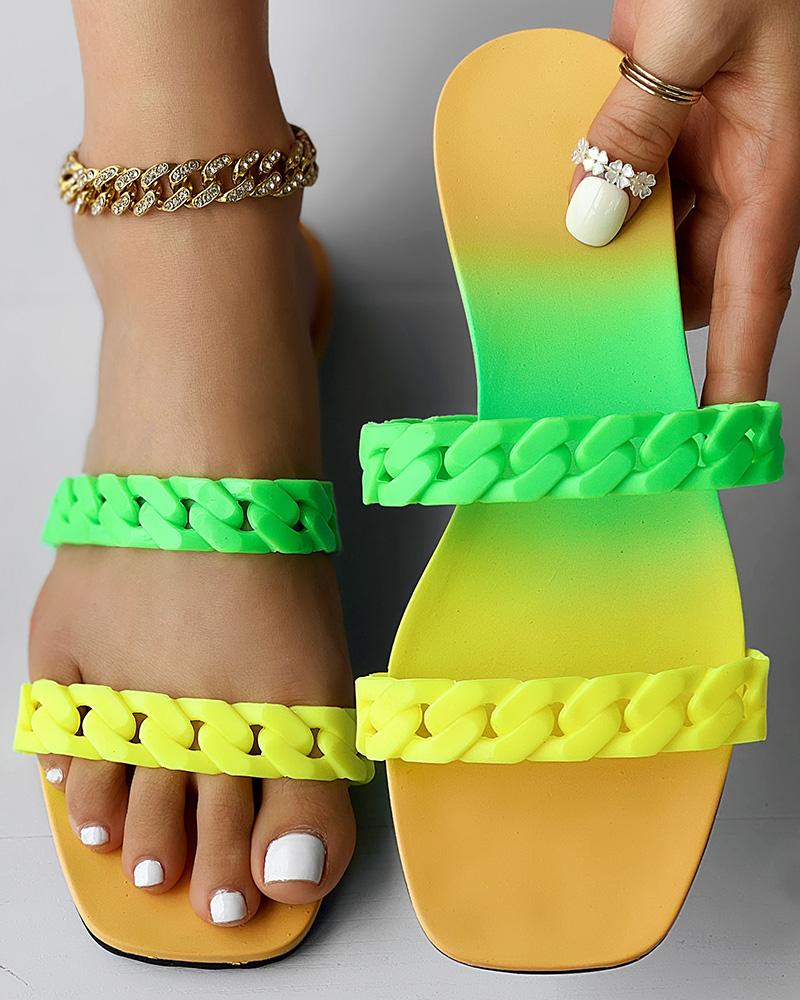 

Ombre Chain Strap Casual Slippers, Green&yellow