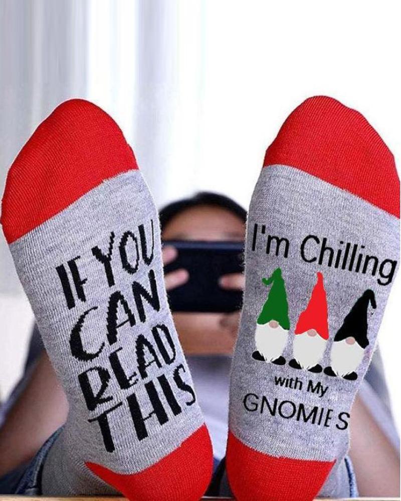 

1Pair Christmas Gnome Letter Print Socks, Gray