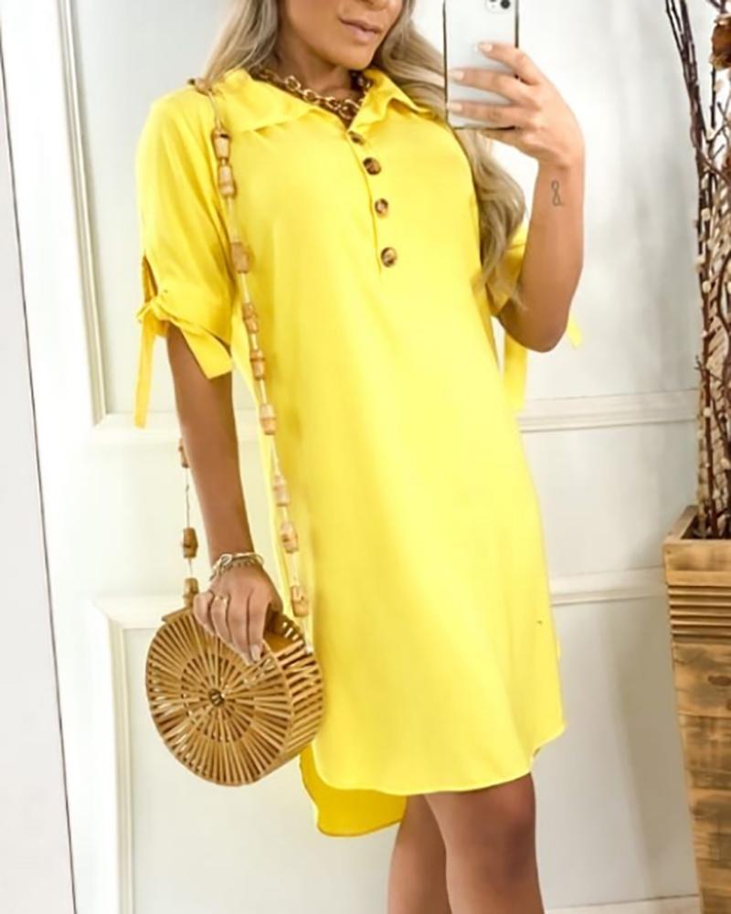 

Vestido camisa com detalhe amarrado e abotoado com gola virada para baixo, Yellow