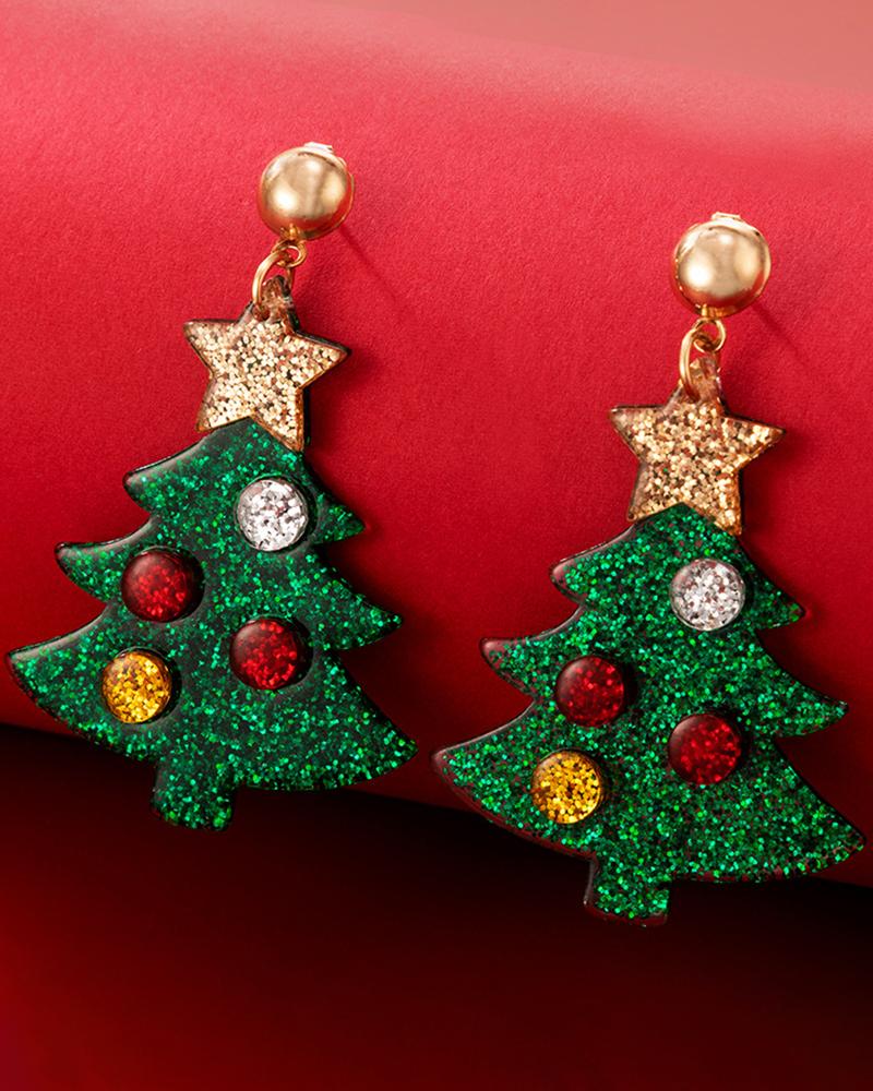 

1Pair Christmas Tree Star Shaped Drop Earrings, Red