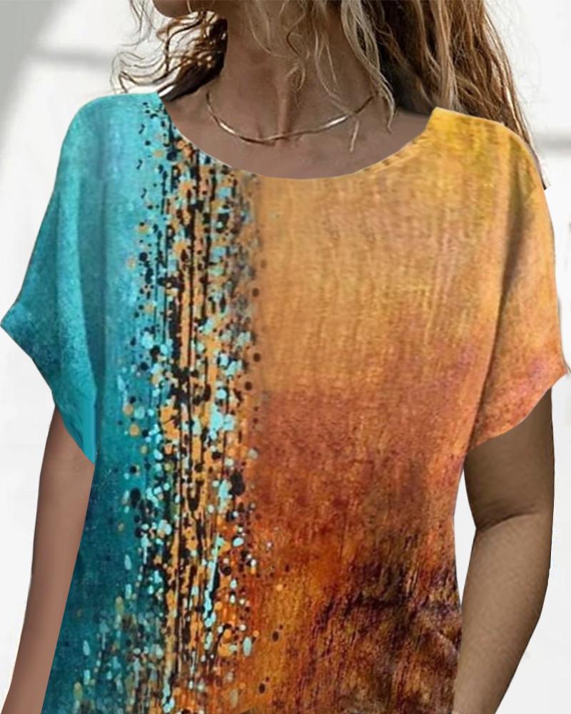 

Tie Dye Print Round Neck Short Sleeve T-shirt, Orange