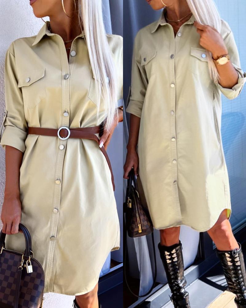 

Pocket Design Asymmetrical Buttoned Work Dress, Yellow