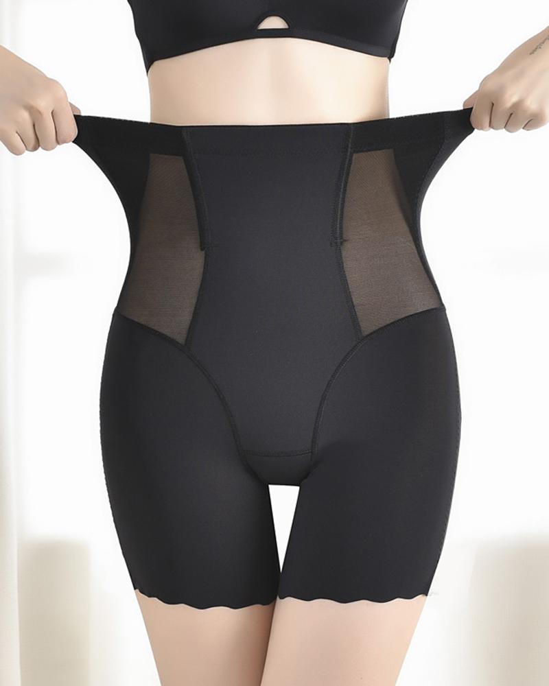 

Sheer Mesh Patch Tummy Control Shapewear Underwear, Black