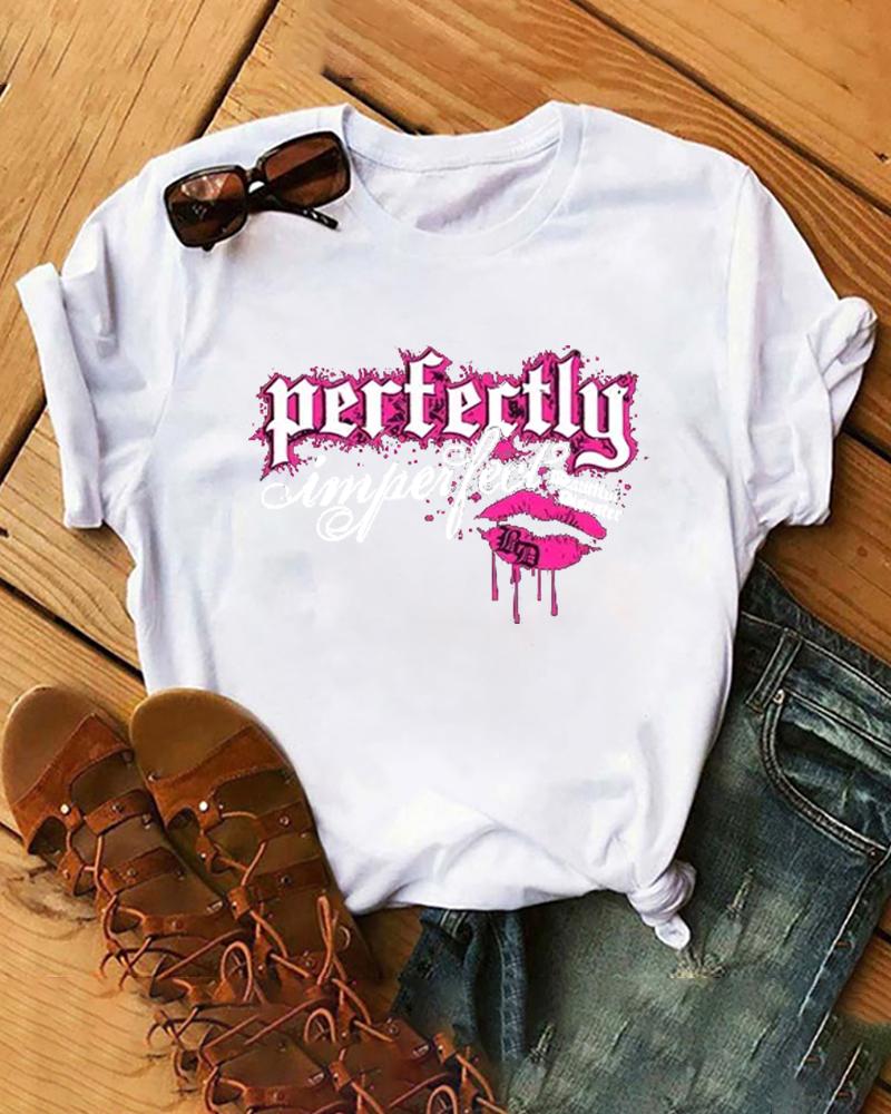 

Perfectly Imperfect Lip Print Casual T-shirt, White