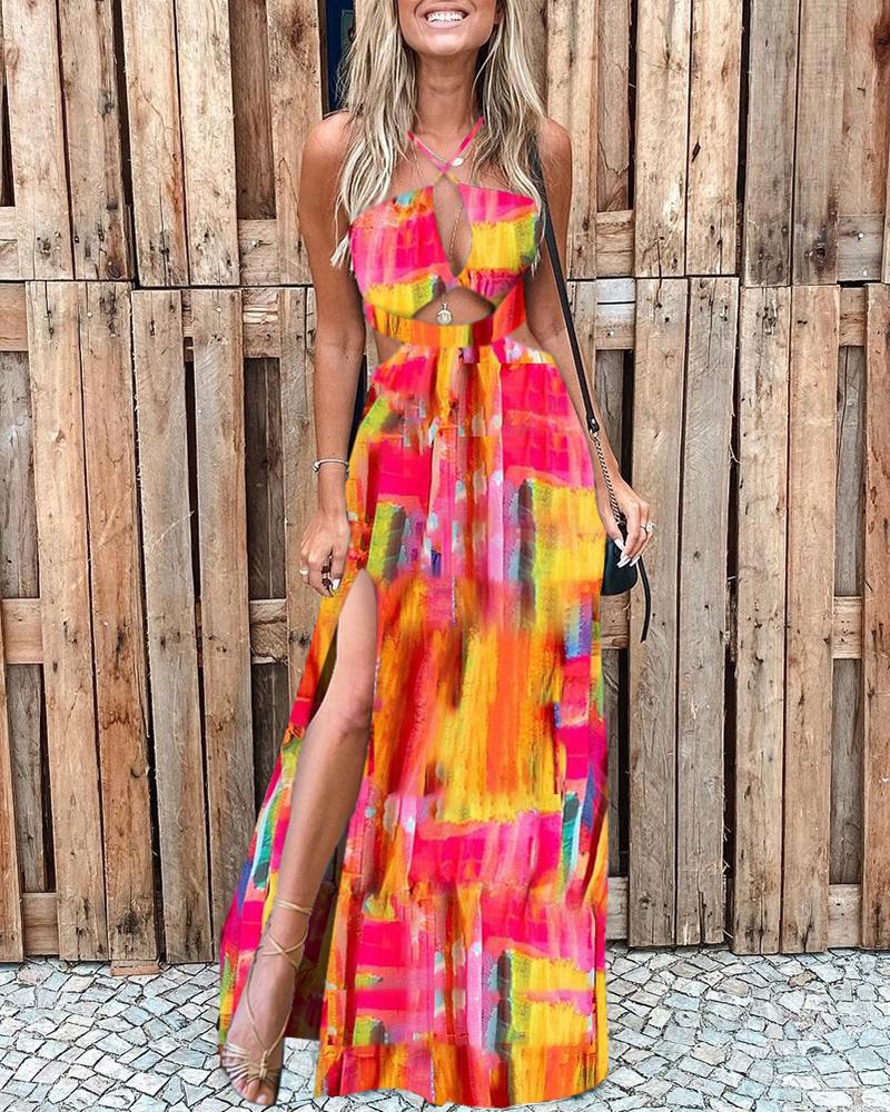 

Colorblock High Slit Cutout Maxi Dress, Multicolor