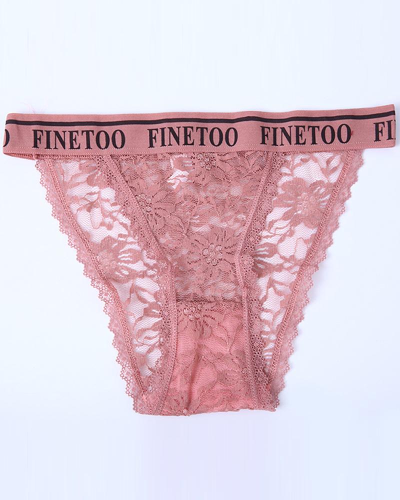 

Letter Strap Crochet Lace Thong Panty, Pink