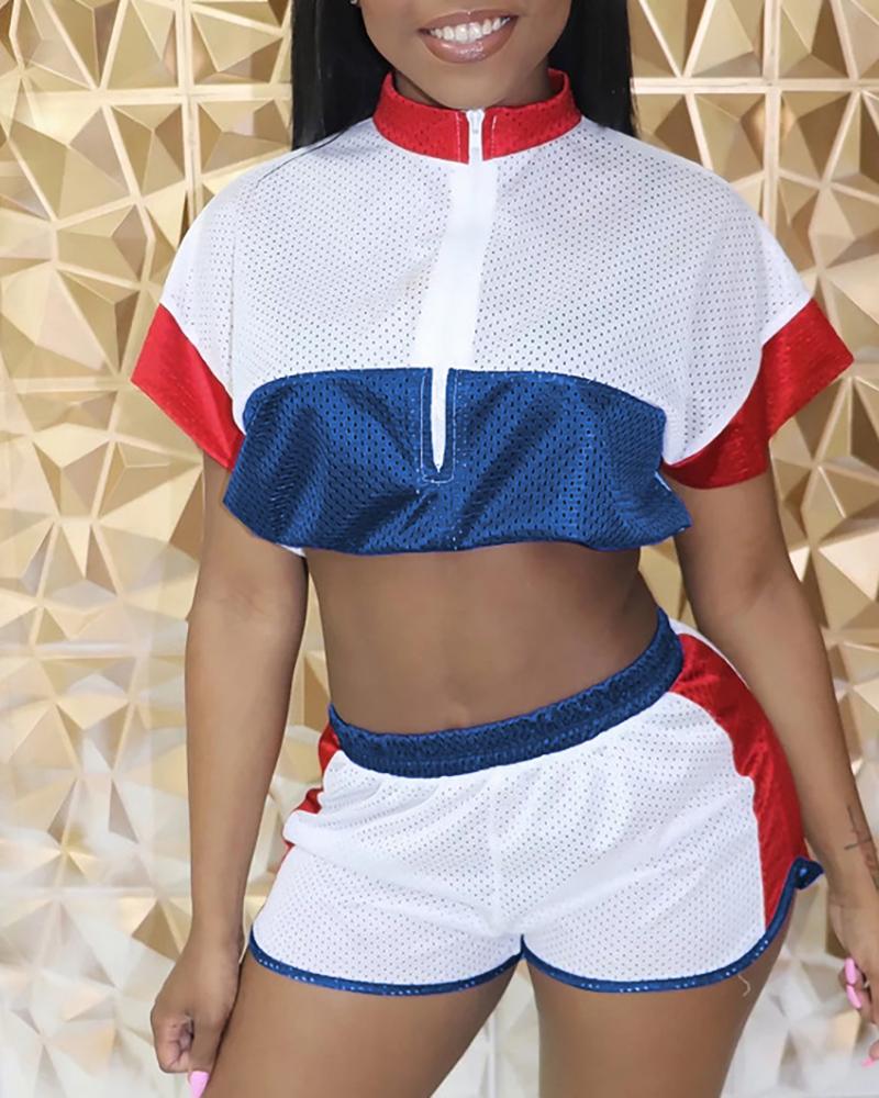 

Short Sleeve Crop Top and Shorts Set, Blue