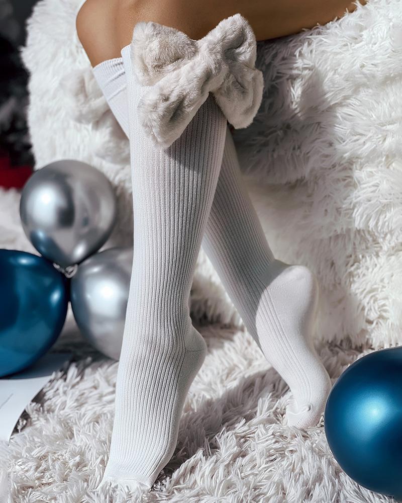 

1Pair Bowknot Design JK Socks, White