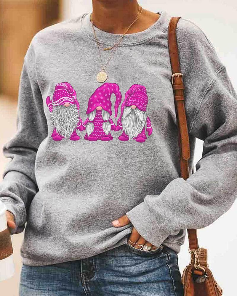

Christmas Santa Print Long Sleeve Casual Sweatshirt, Hot pink