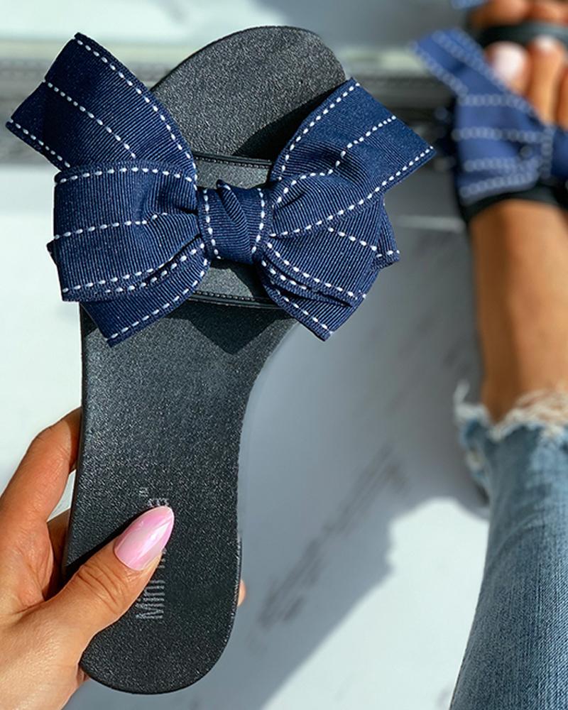 

Bowknot Decor Open Toe Flat Sandals, Blue