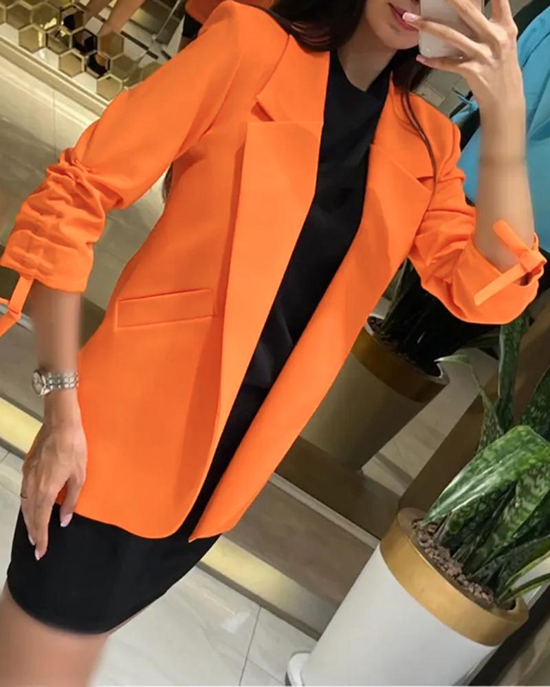 

Notched Collar Drawstring Blazer Coat, Orange
