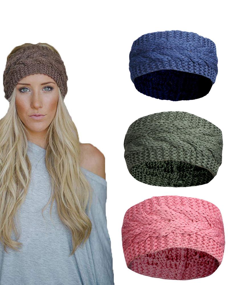 

1pcs Braided Wide Knit Headband, Coffee