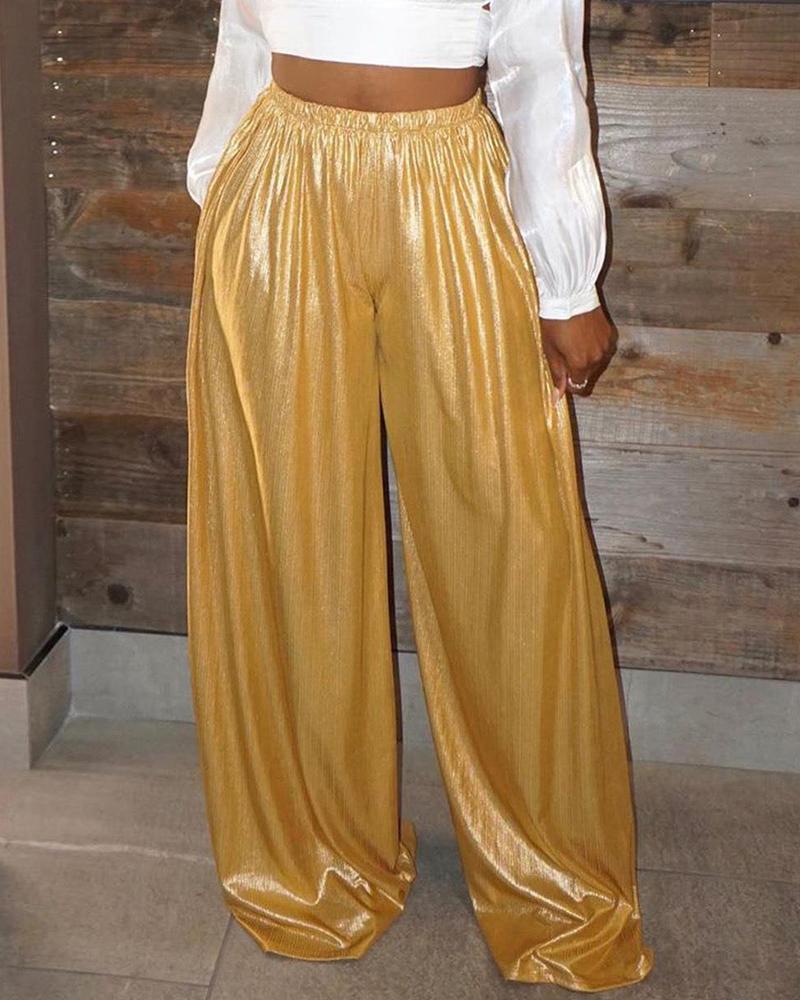 

High Waist Wide Leg Pants, Gold