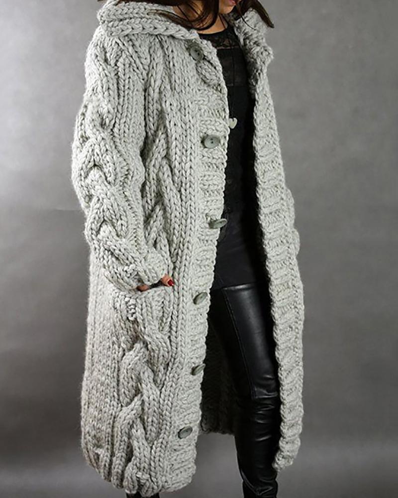 

Pocket Button Design Long Sleeve Knit Cardigan, Gray