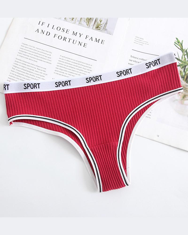 

Skinny Low Waist Letter Embroidery Thong Panties, Red