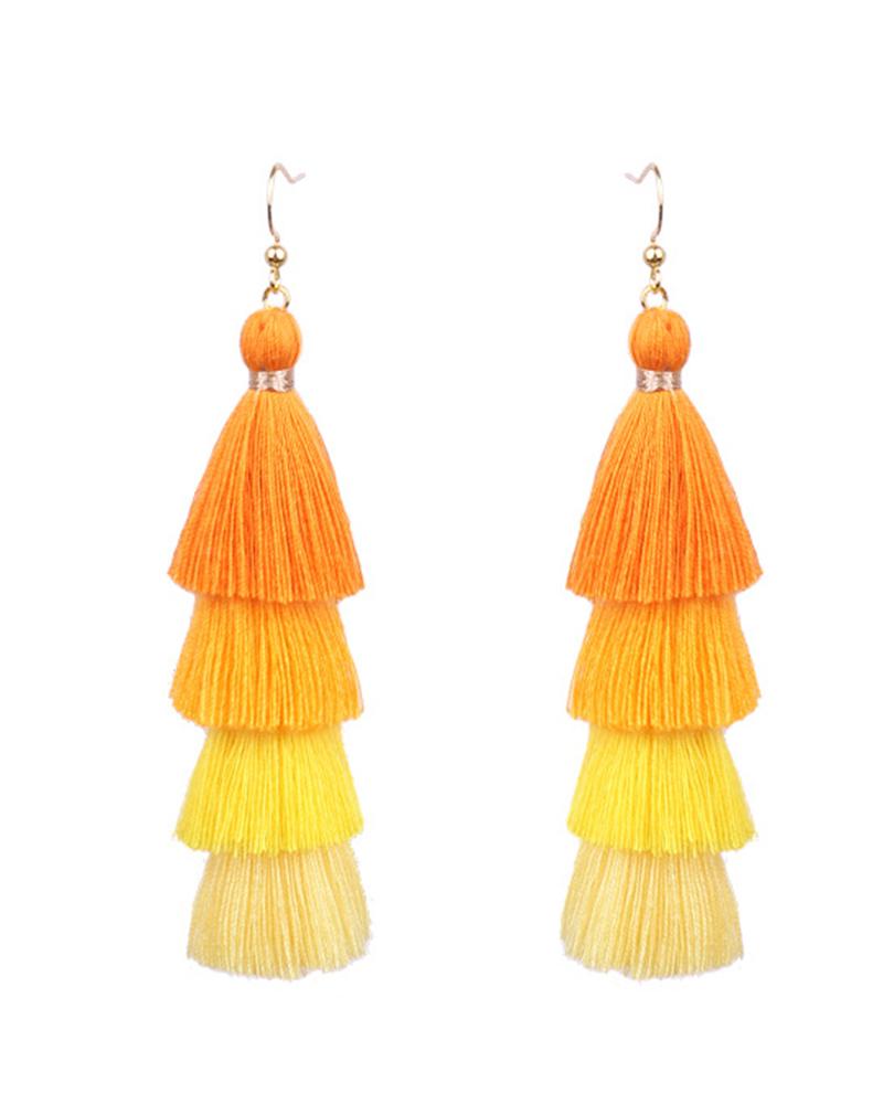 

1Pair Colorblock Bohemian Layered Tassel Drop Earrings, Yellow