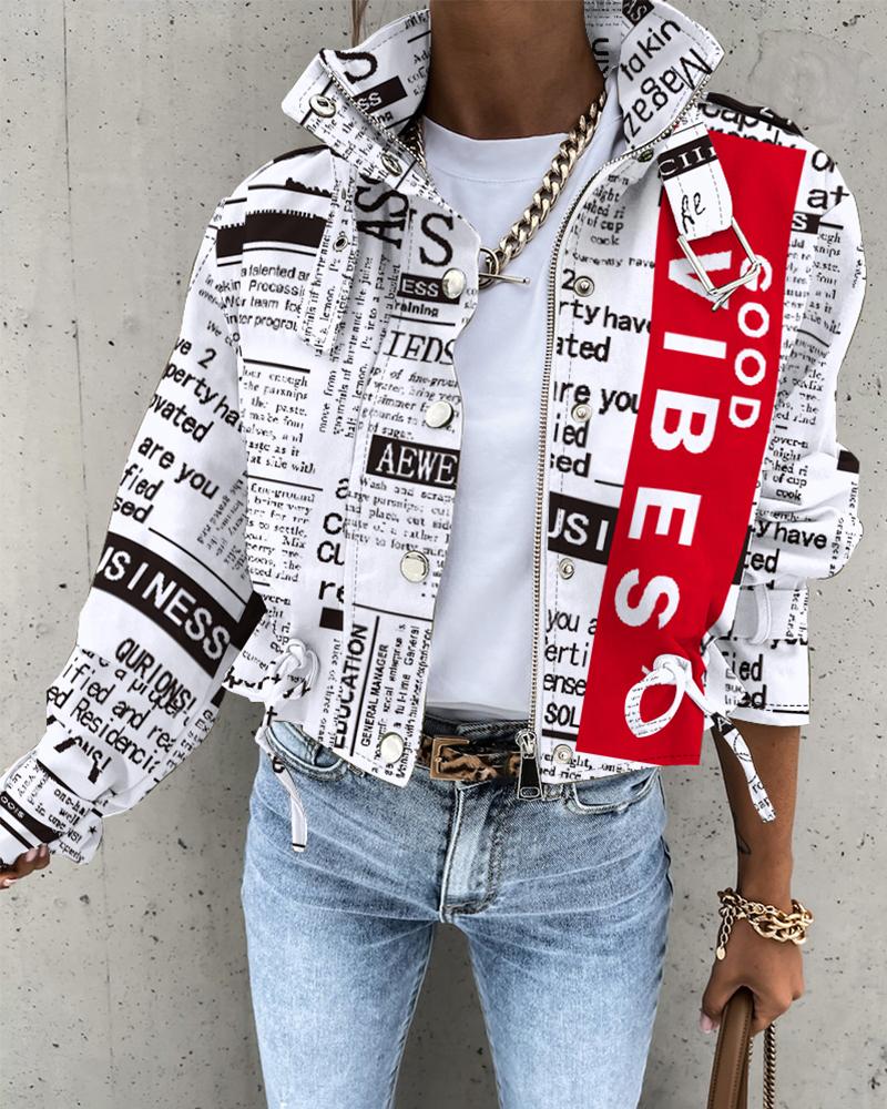 

Newspaper Print Tied Detail Jacket, Blackwhite