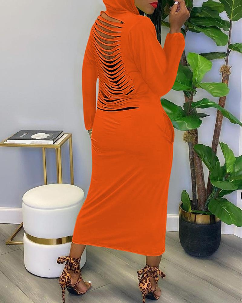 

Ladder Cutout Long Sleeve Hooded Maxi Dress, Orange