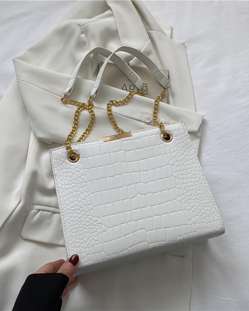 

Croc Embossed Square Shoulder Bag, White