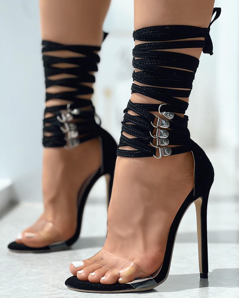 

Clear Strap Strappy Stiletto Heels, Black