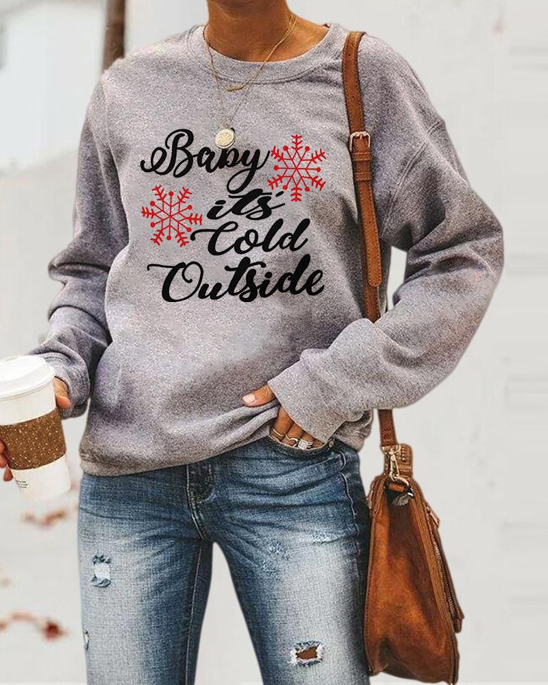 

Christmas Letter Snowflake Print Casual Sweatshirt, Gray