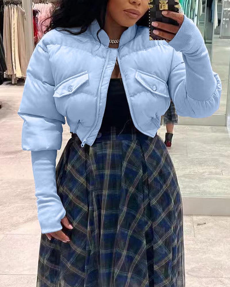 

Long Sleeve Zip Up Puffer Coat, Blue