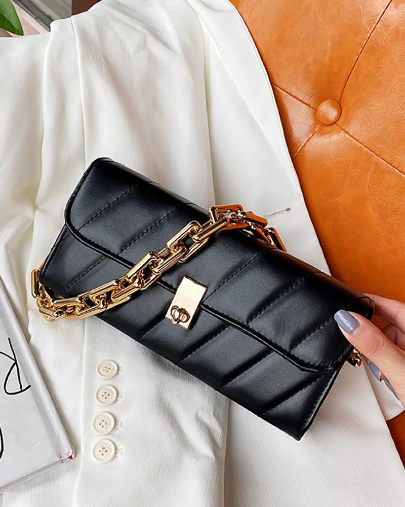 

Quilted Chain Strap Shoulder Bag, Black