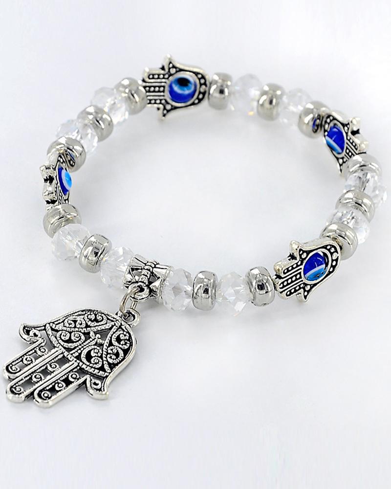 

1pc Demon Hands Blue Eye Crystal Stone Beaded Bracelet, White