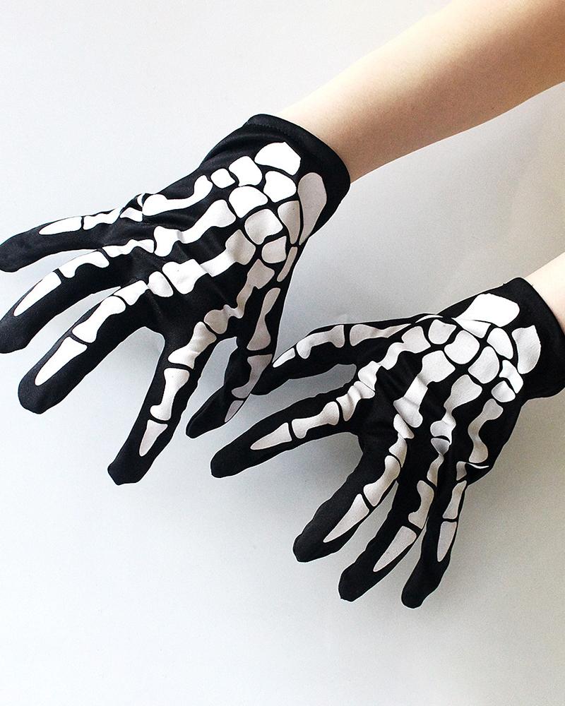 

Halloween Full Finger Skull Bone Gloves, White